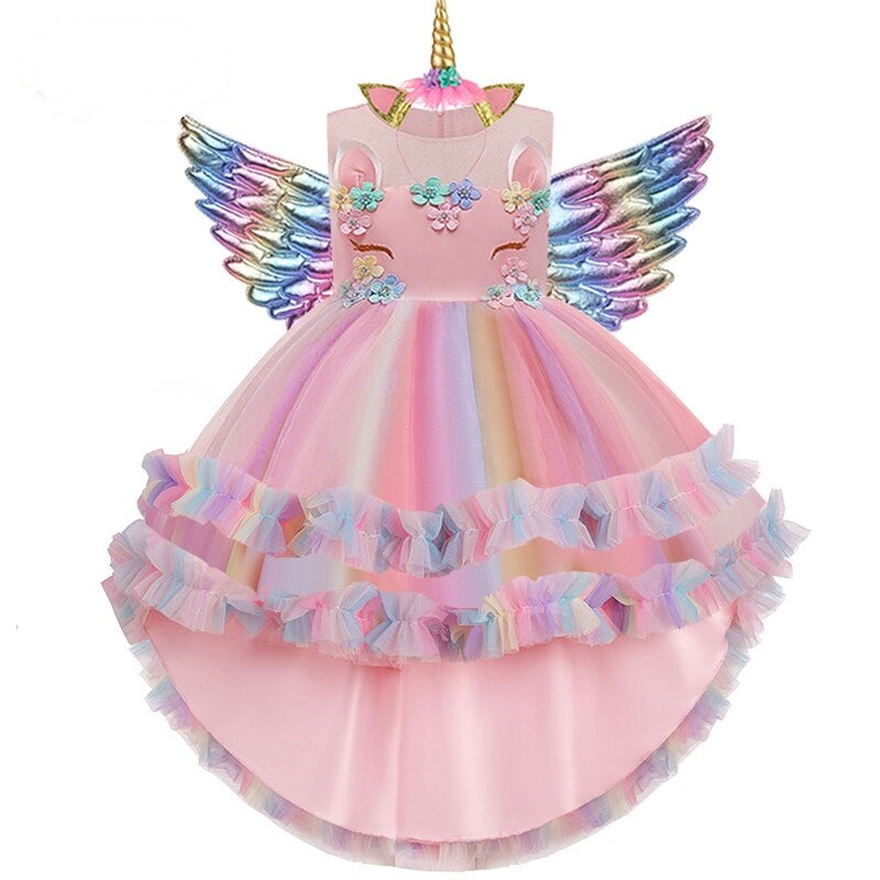 Long Back Ruffles Winged Unicorn Dress
