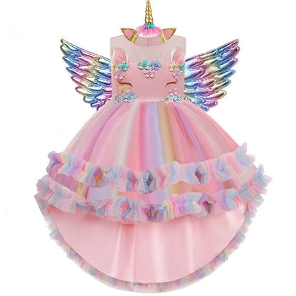 Long Back Ruffles Winged Unicorn Dress