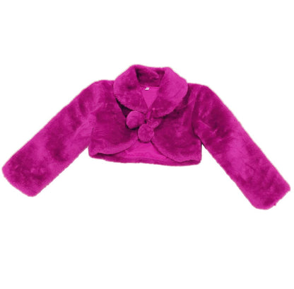 Fleece Pompom Long Sleeves Bolero