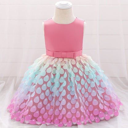 Candy Color Layering Ruffle Mesh Skirt Baby Girl Party Dress