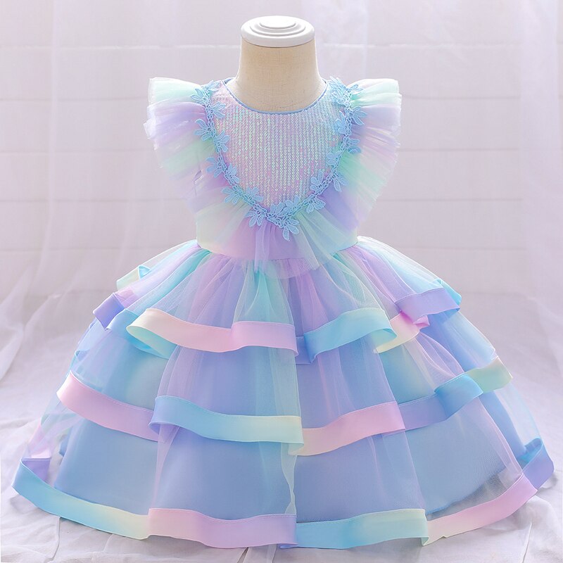 Candy Color Layering Ruffle Mesh Skirt Baby Girl Party Dress