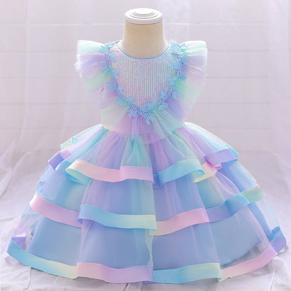 Candy Color Layering Ruffle Mesh Skirt Baby Girl Party Dress