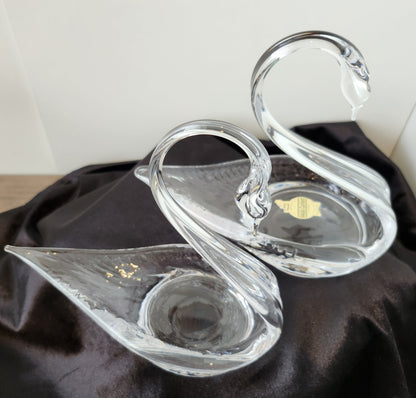 Pair Of Swan Webb Corbet Full Lead Crystal Dishes