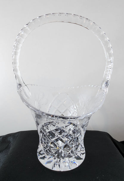 Vintage Hand Etched Flora Crystal Basket