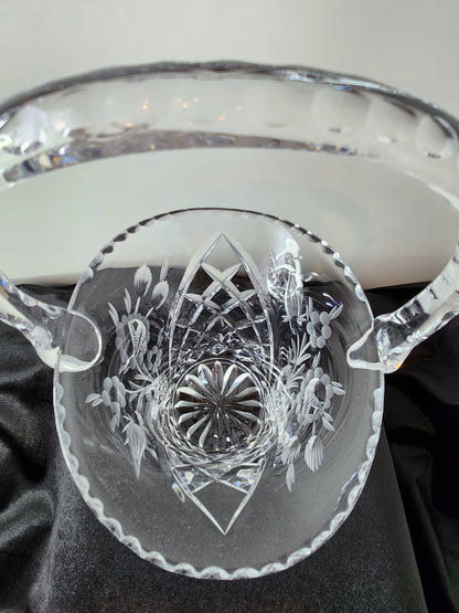 Vintage Hand Etched Flora Crystal Basket