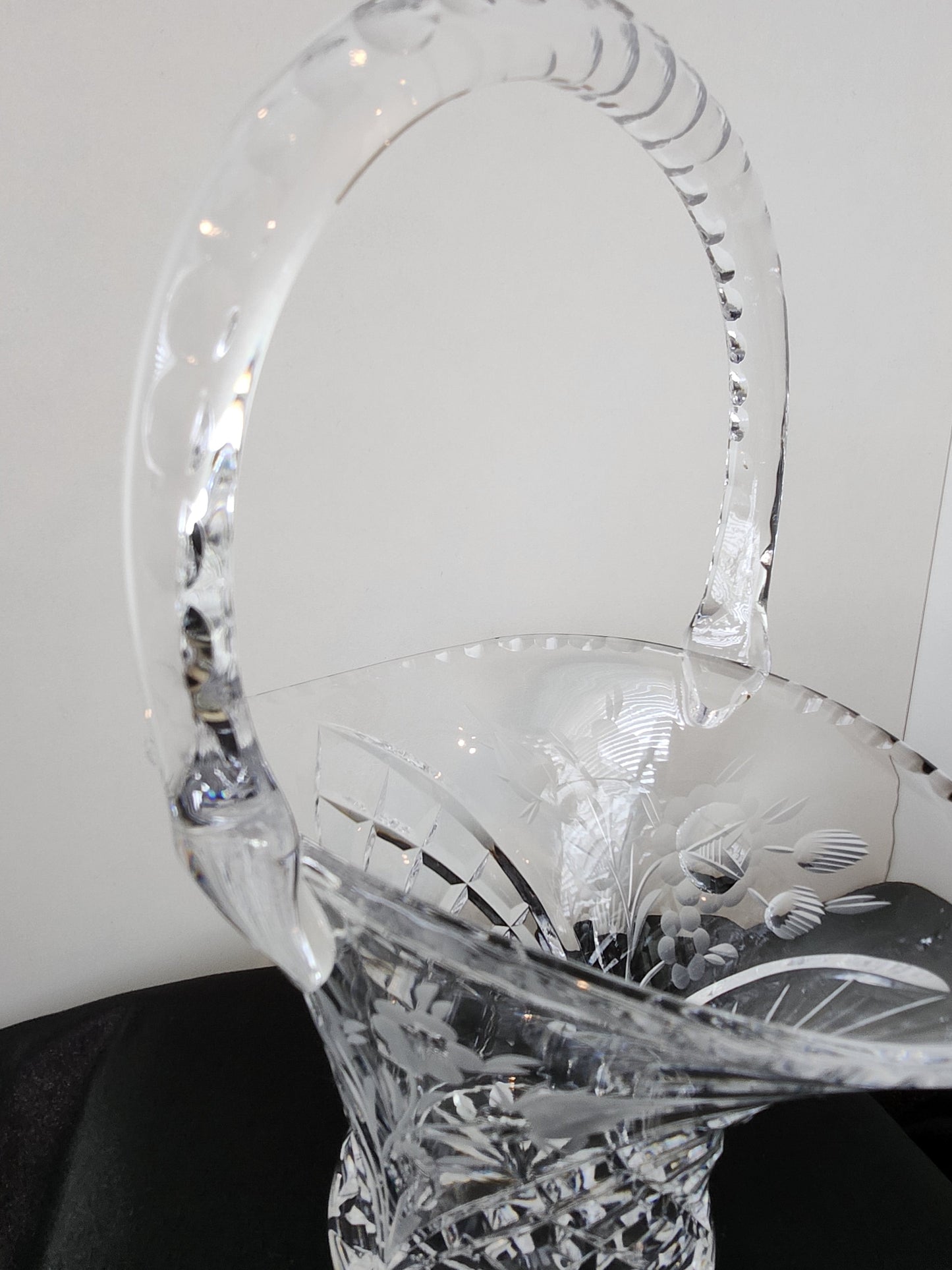 Vintage Hand Etched Flora Crystal Basket