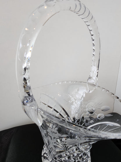 Vintage Hand Etched Flora Crystal Basket