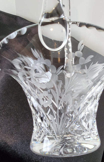 Vintage Hand Etched Flora Crystal Basket