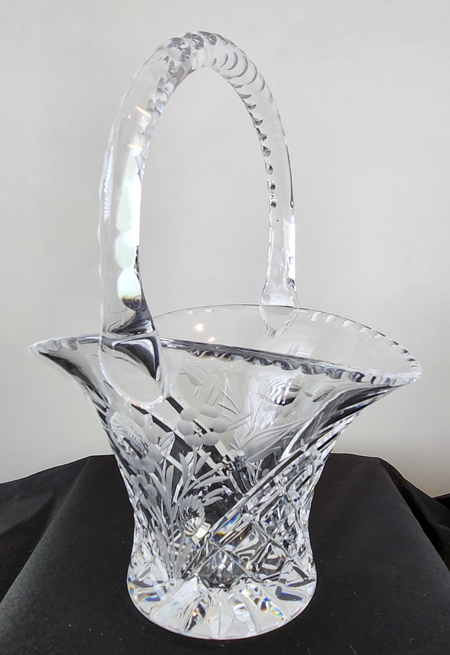 Vintage Hand Etched Flora Crystal Basket