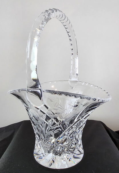 Vintage Hand Etched Flora Crystal Basket