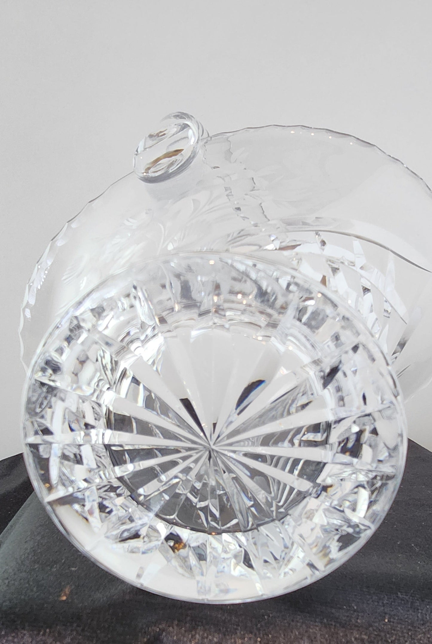Vintage Hand Etched Flora Crystal Basket