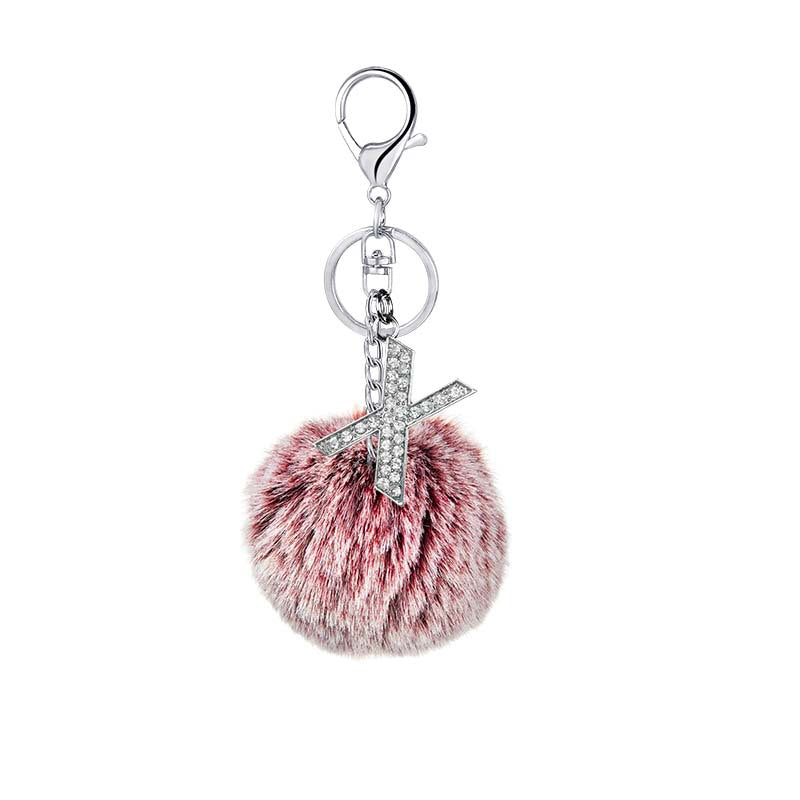 Imitation Rex Rabbit Fur Ball Diamond-encrusted Alloy English