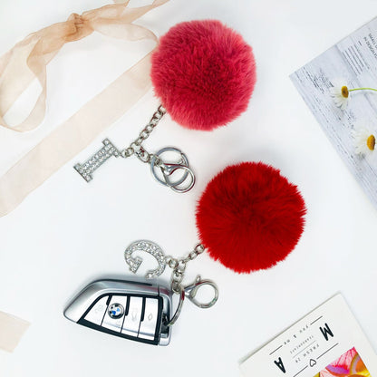 Imitation Rex Rabbit Fur Ball Diamond-encrusted Alloy English
