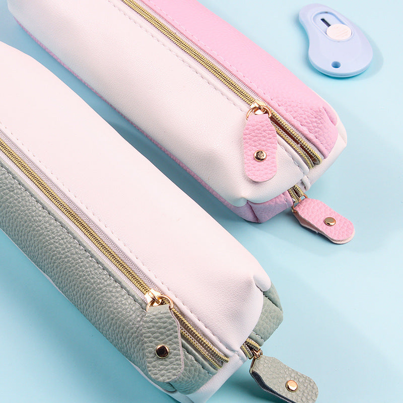PU Creative Double Zipper Pen Bags