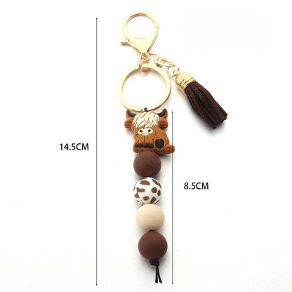 Cartoon West Highland Cow Silicone Beaded Keychain