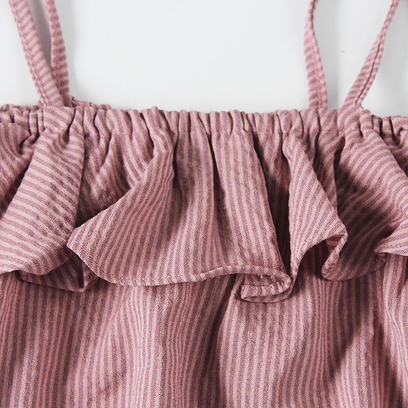 Baby Girls Striped Bow Rompers And Accessories Headwear