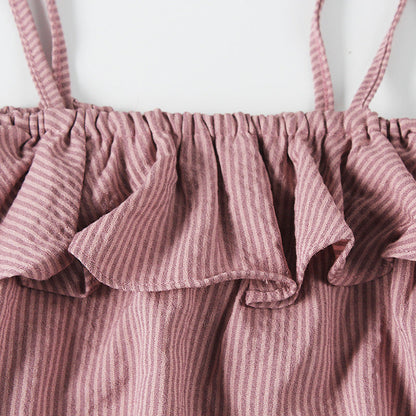Baby Girls Striped Bow Rompers And Accessories Headwear