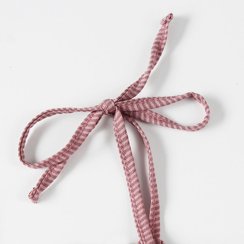 Baby Girls Striped Bow Rompers And Accessories Headwear