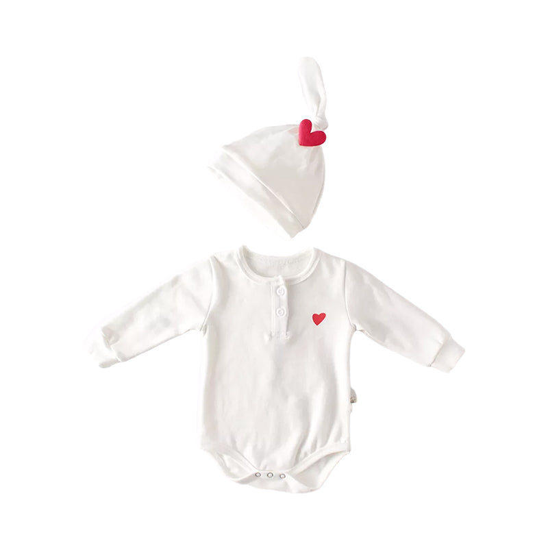 Baby Girls Solid Color Love heart Print Rompers Hats Socks