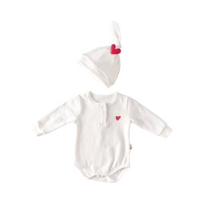 Baby Girls Solid Color Love heart Print Rompers Hats Socks