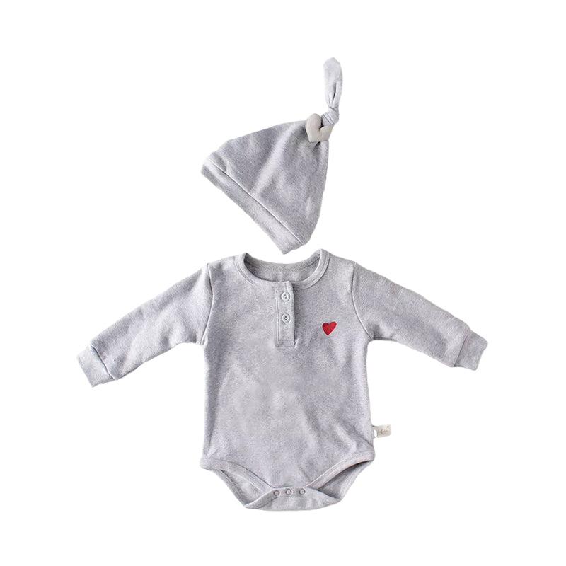 Baby Girls Solid Color Love heart Print Rompers Hats Socks