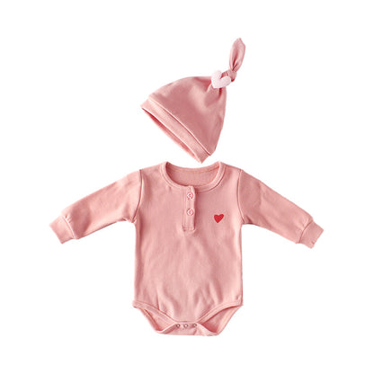 Baby Girls Solid Color Love heart Print Rompers Hats Socks