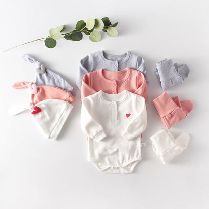 Baby Girls Solid Color Love heart Print Rompers Hats Socks
