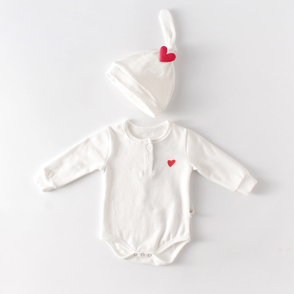 Baby Girls Solid Color Love heart Print Rompers Hats Socks