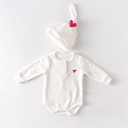 Baby Girls Solid Color Love heart Print Rompers Hats Socks