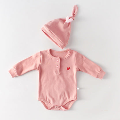Baby Girls Solid Color Love heart Print Rompers Hats Socks