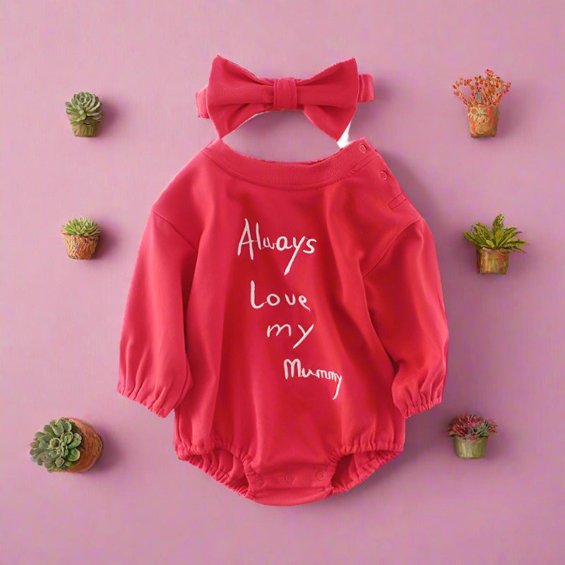 Baby Girls Letters Embroidered Rompers And Bow Headwear