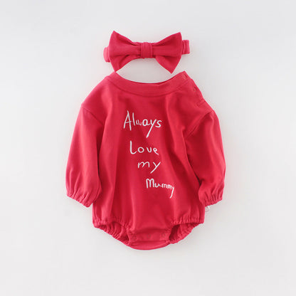 Baby Girls Letters Embroidered Rompers And Bow Headwear