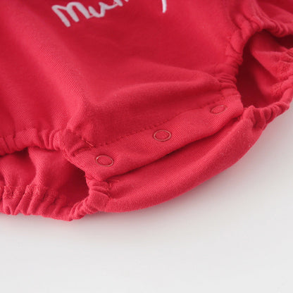 Baby Girls Letters Embroidered Rompers And Bow Headwear