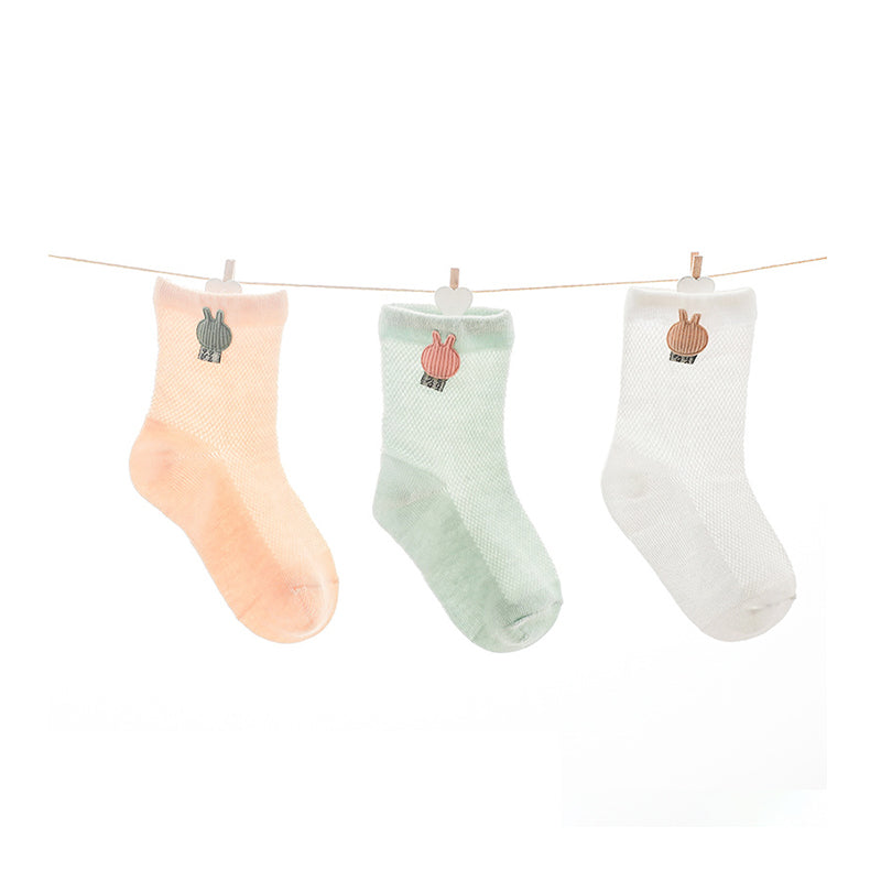 Baby Kid Girls Boys Solid Color Embroidered Socks