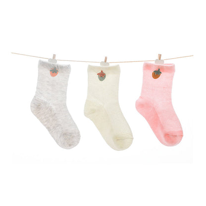 Baby Kid Girls Boys Solid Color Embroidered Socks