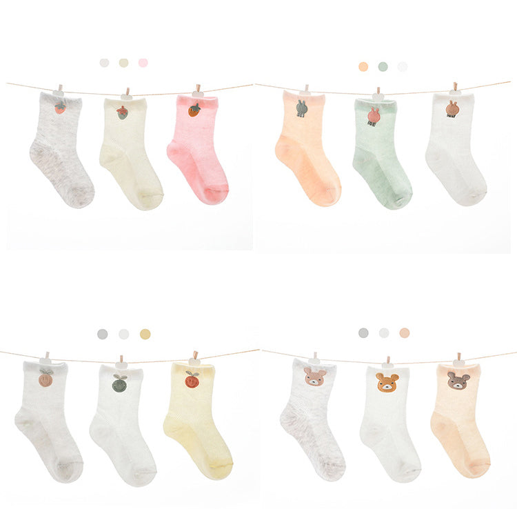 Baby Kid Girls Boys Solid Color Embroidered Socks