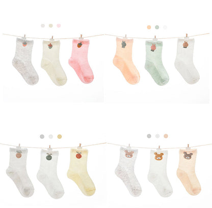 Baby Kid Girls Boys Solid Color Embroidered Socks