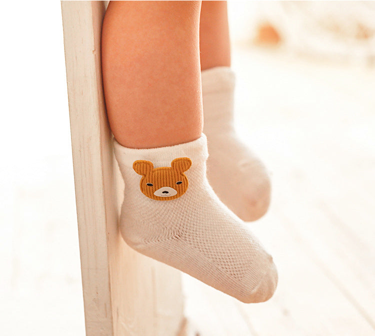 Baby Kid Girls Boys Solid Color Embroidered Socks