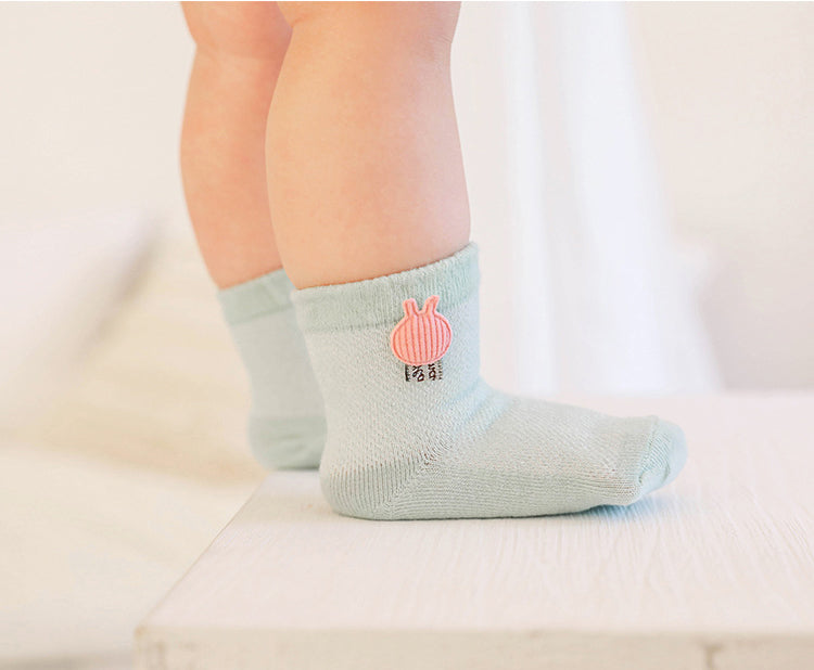 Baby Kid Girls Boys Solid Color Embroidered Socks