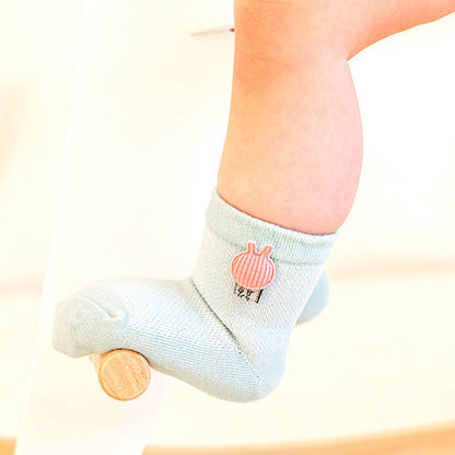 Baby Kid Girls Boys Solid Color Embroidered Socks