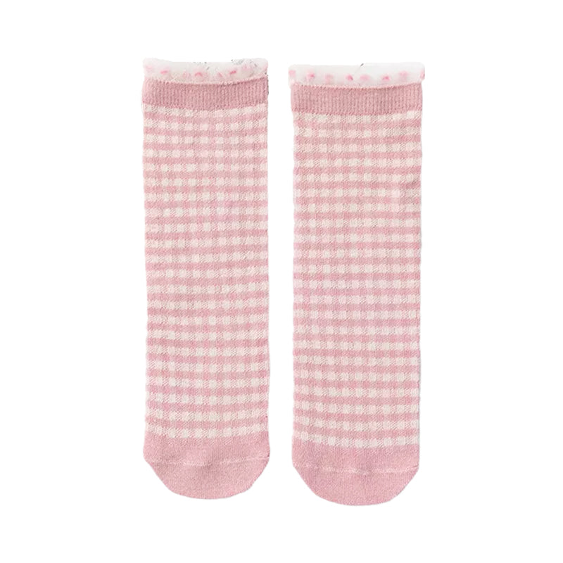 Baby Kid Girls Boys Color-blocking Checked Lace Print Socks