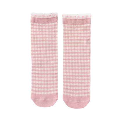 Baby Kid Girls Boys Color-blocking Checked Lace Print Socks