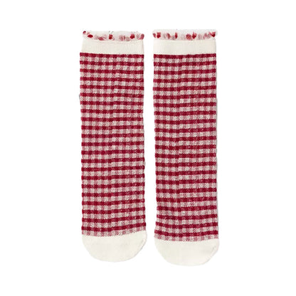 Baby Kid Girls Boys Color-blocking Checked Lace Print Socks