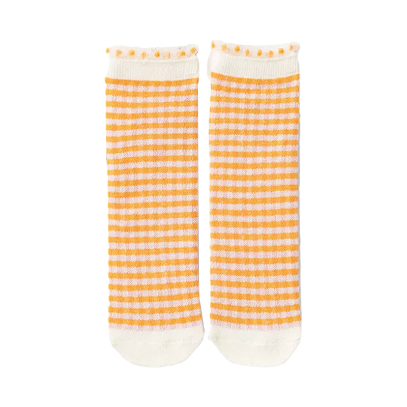 Baby Kid Girls Boys Color-blocking Checked Lace Print Socks