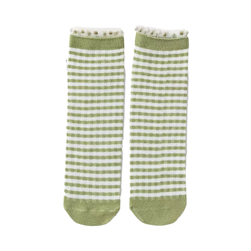 Baby Kid Girls Boys Color-blocking Checked Lace Print Socks
