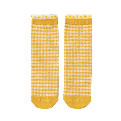 Baby Kid Girls Boys Color-blocking Checked Lace Print Socks