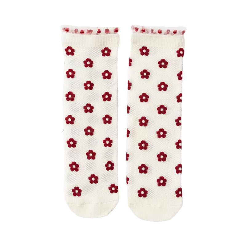 Baby Kid Girls Boys Color-blocking Checked Lace Print Socks