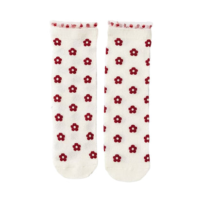 Baby Kid Girls Boys Color-blocking Checked Lace Print Socks