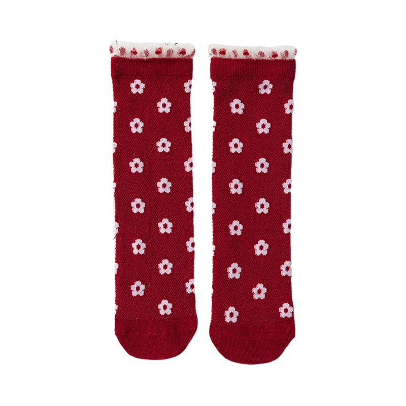 Baby Kid Girls Boys Color-blocking Checked Lace Print Socks