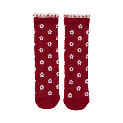 Baby Kid Girls Boys Color-blocking Checked Lace Print Socks